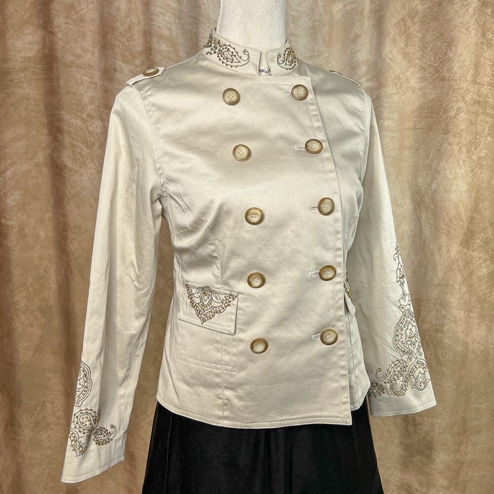 Vintage Boho Beaded Military Jacket 90s Double Breasted Hippie Festival Retro - Picture 8 of 11